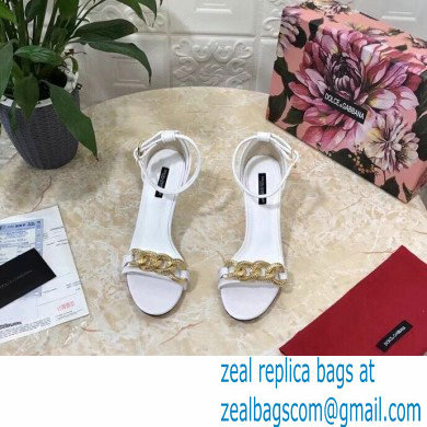 Dolce  &  Gabbana Heel 10.5cm Leather Chain Sandals White with Baroque D & G Heel 2021